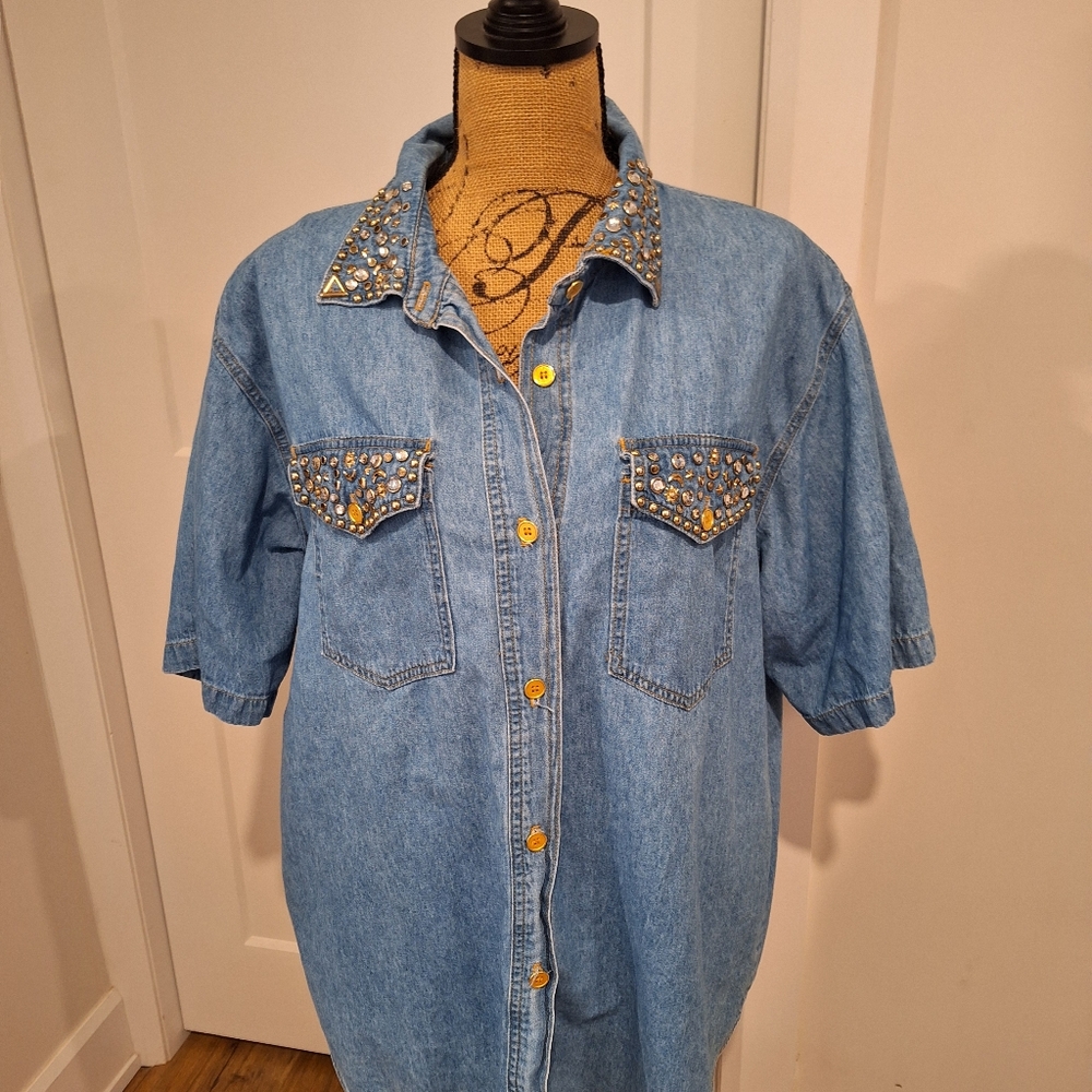 Vintage Denim Bedazzled Button Down